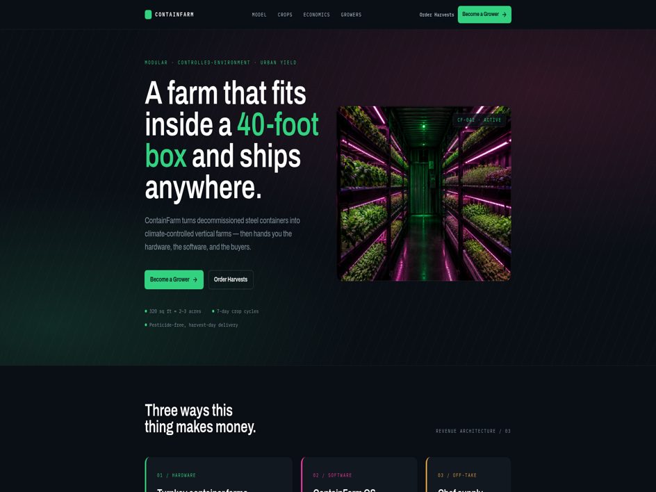 ContainFarm website homepage